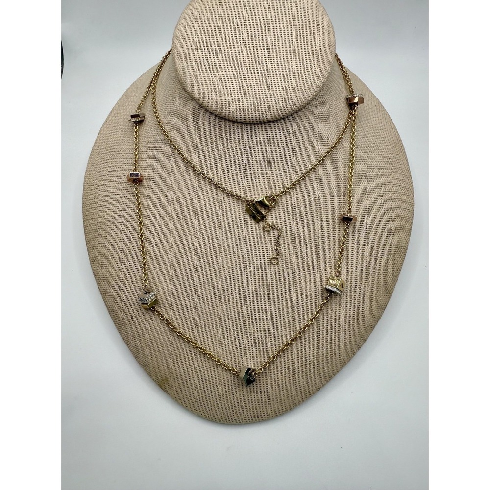 Coach Gold Tone Block Letter Necklace Pave Crystal Cube Charms Lobster Clasp‎